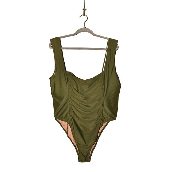 J.CREW NEW $128 Ruched Square Neck One Piece Swimsuit Green Size 24 - Picture 1 of 3